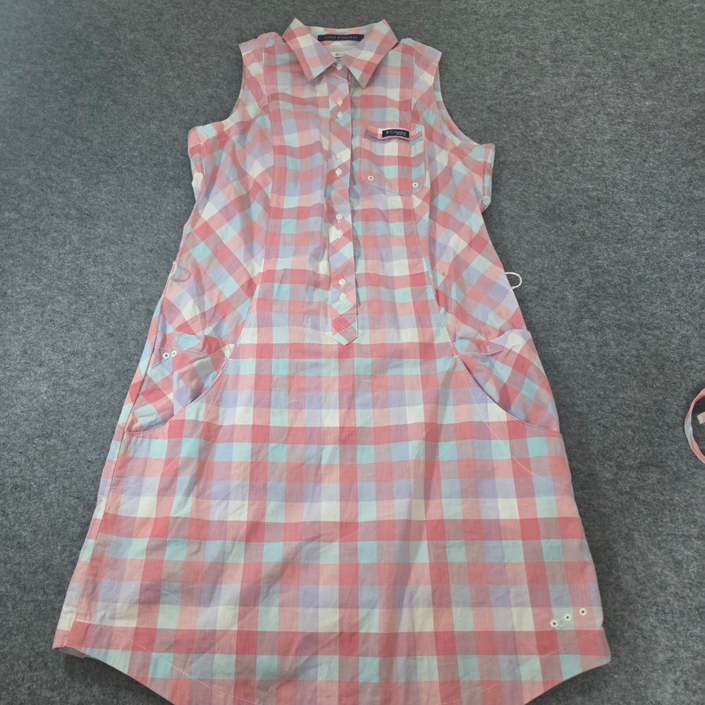 Columbia PFG Super Bonehead Dress Womens M Pink Plaid Sleeveless Fishing